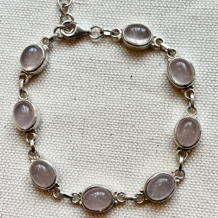 Rose Quartz Oval Bracelet in Sterling Silver