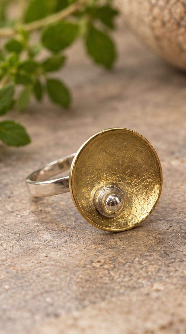 Handmade Sterling Silver and Brass Dish Ring
