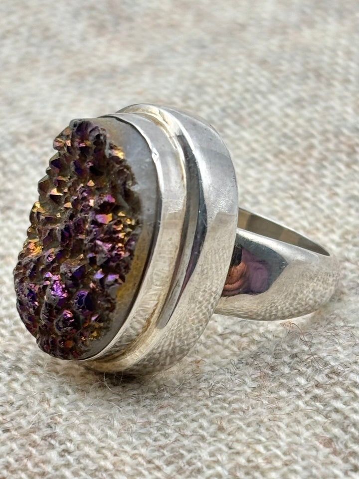 Purple Druzy Statement Ring in Sterling Silver – Size M