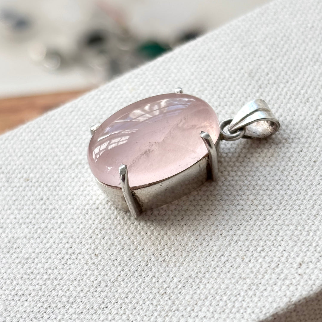 Rose Quartz Pendant – Handmade Sterling Silver