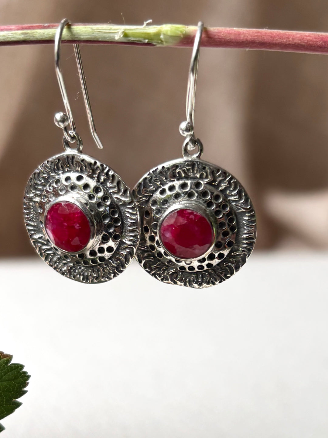 Ruby Sterling Silver Drop Earrings