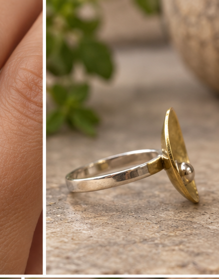 Handmade Sterling Silver and Brass Dish Ring