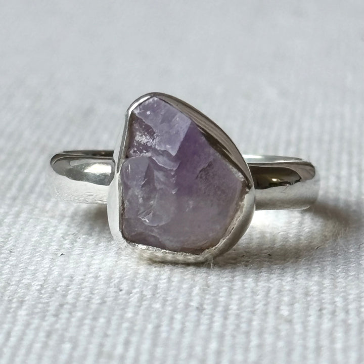 Raw Amethyst Sterling Silver Ring – Size P