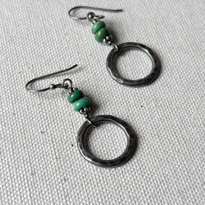 Oxidised Silver Turquoise Circle Drop Earrings