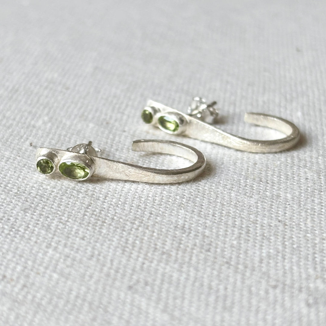 Handmade Peridot Silver Open Hoop Stud Earrings