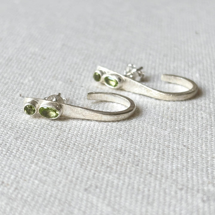 Handmade Peridot Silver Open Hoop Stud Earrings