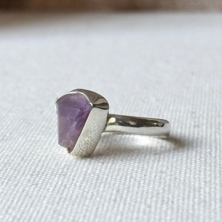 Raw Amethyst Sterling Silver Ring – Size N