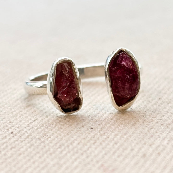 Raw Pink Tourmaline Silver Ring – Size O