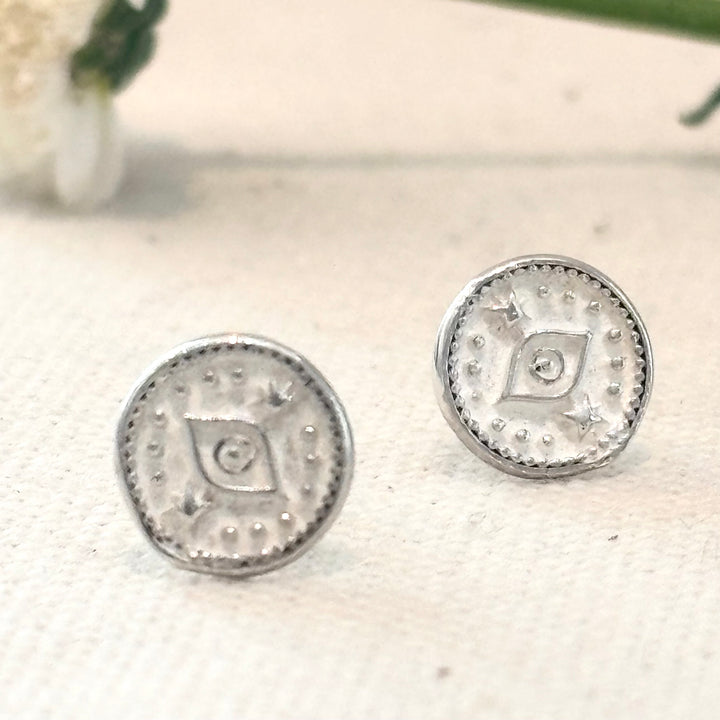 Evil Eye Sterling Silver Stud Earrings 8 mm