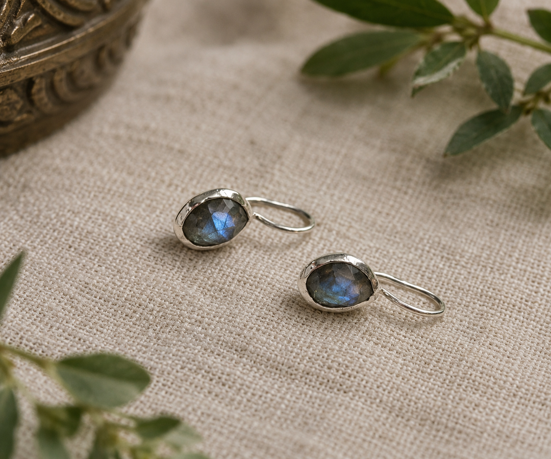 Faceted Blue Flash Labradorite Sterling Silver Teardrop Earrings
