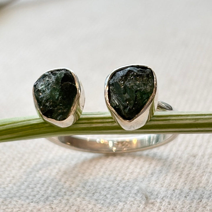 Sterling Silver Raw Green Tourmaline Ring – Size R