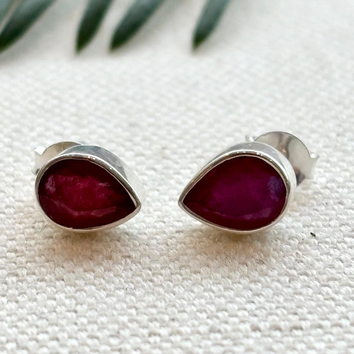 Sterling Silver Ruby Teardrop Stud Earrings