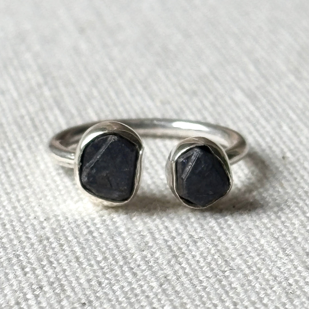 Raw Sapphire Sterling Silver Ring – Size L (Adjustable)