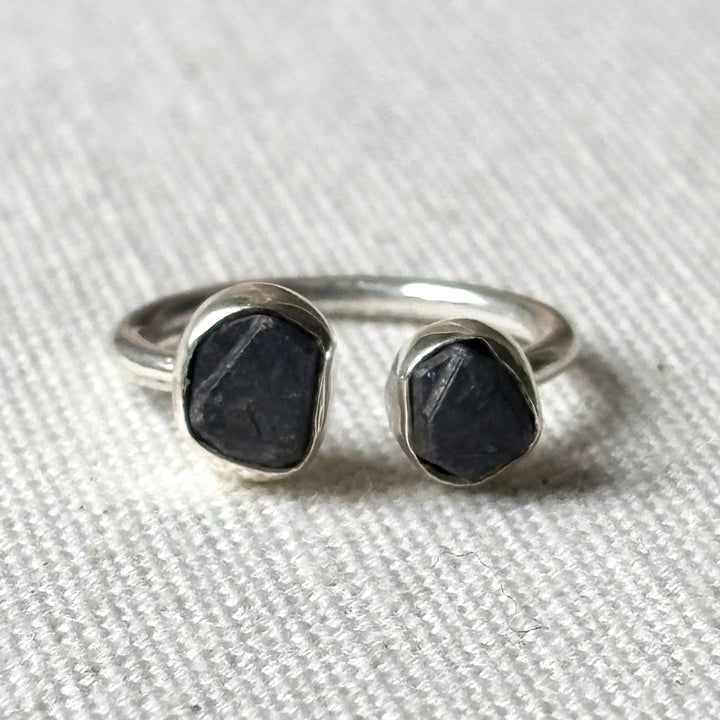 Raw Sapphire Sterling Silver Ring – Size L (Adjustable)