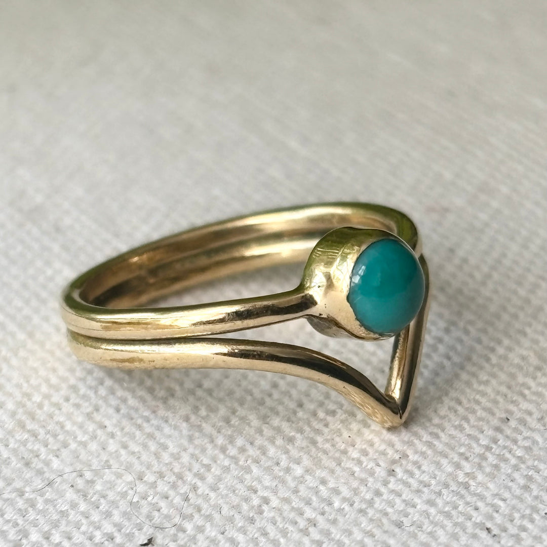 Turquoise Chevron Ring – Handmade Panchadhatu Split Band Ring – Size O