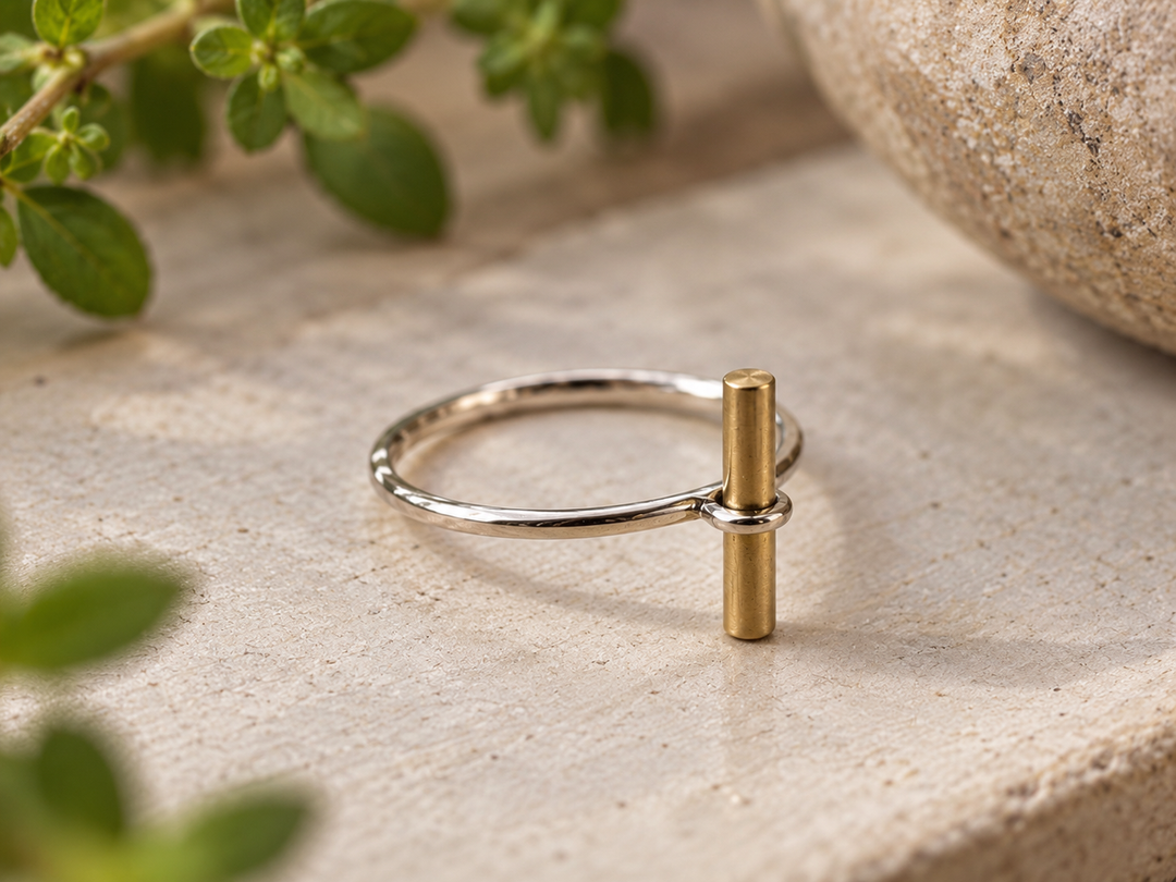 Handmade Sterling Silver and Brass Bar Ring