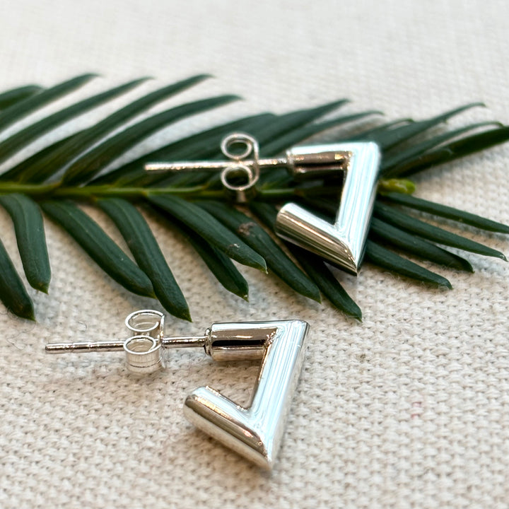 Sterling Silver V Shape Stud Earrings