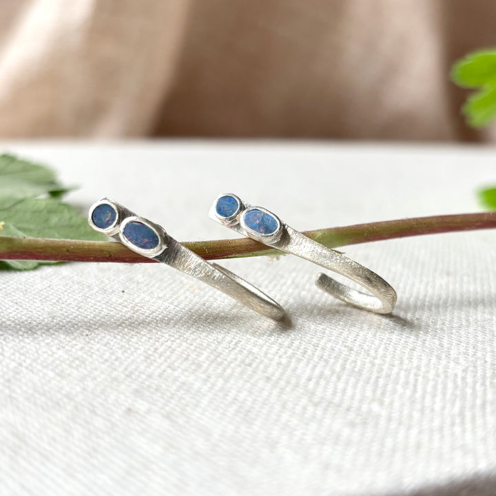 Handmade Opal Silver Open Hoop Stud Earrings