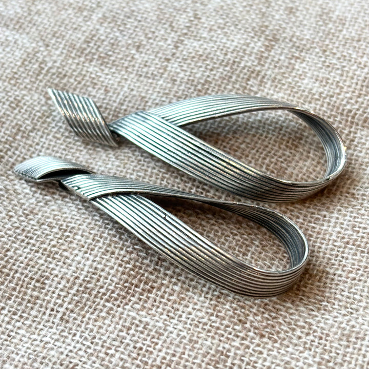 Sterling Silver Ribbed Statement Drop Earrings