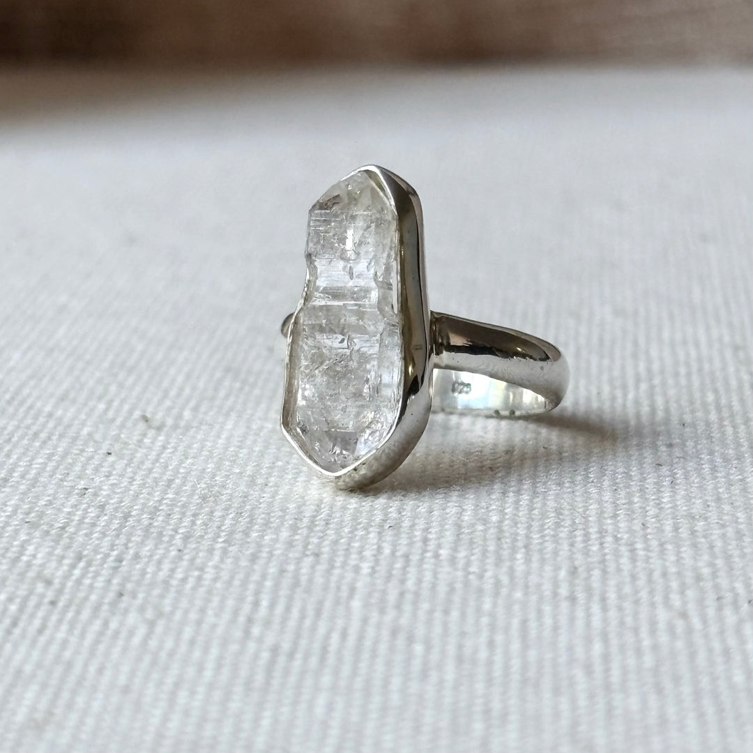 Raw Clear Quartz Sterling Silver Ring – Size M