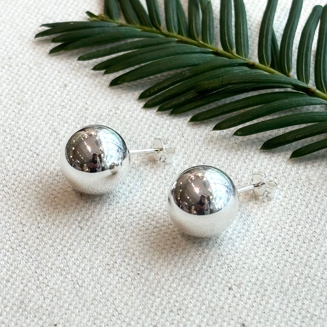 Large Silver Ball Stud Earrings 12 mm