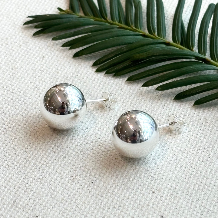 Large Silver Ball Stud Earrings 12 mm