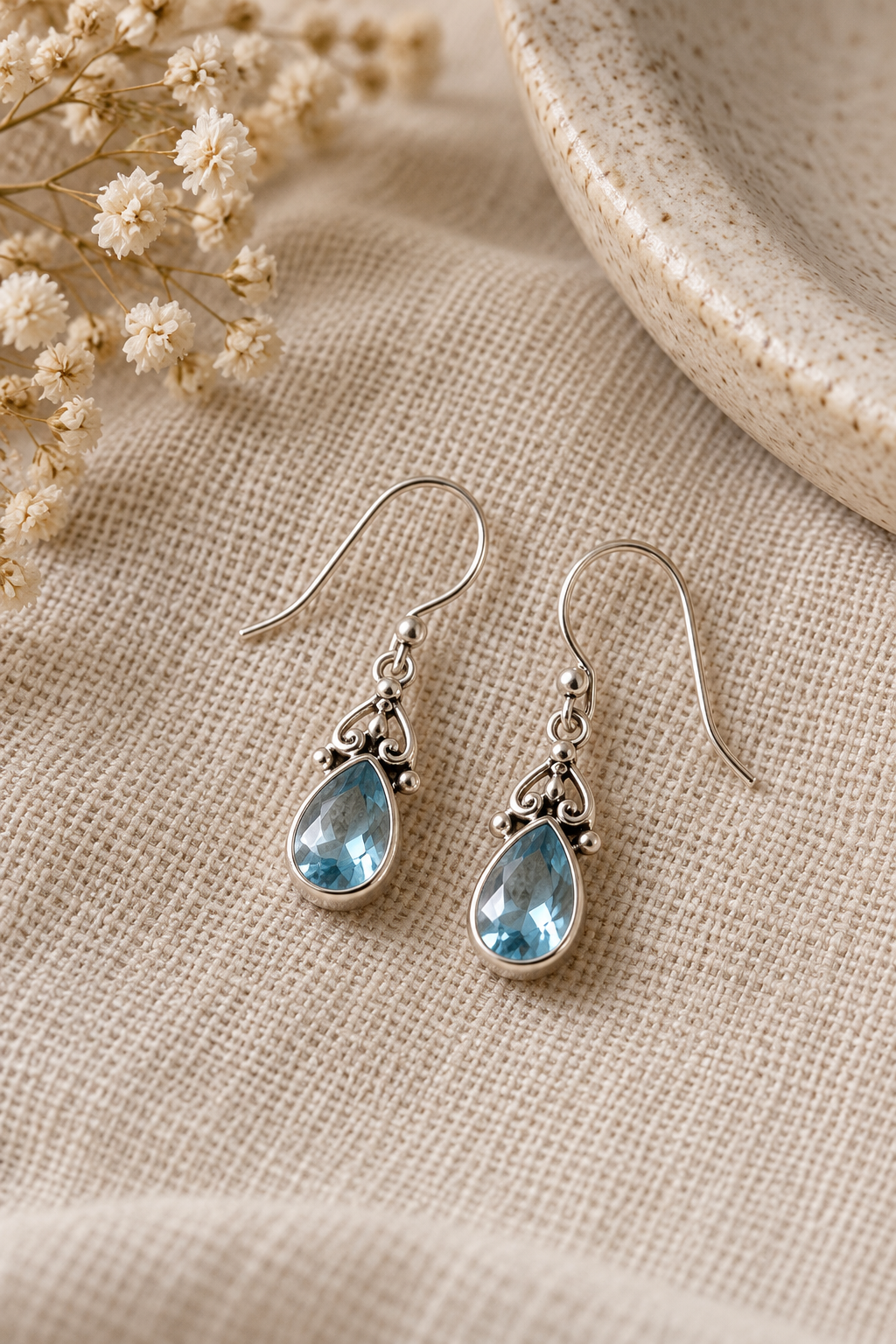 Blue Topaz Teardrop Sterling Silver Earrings