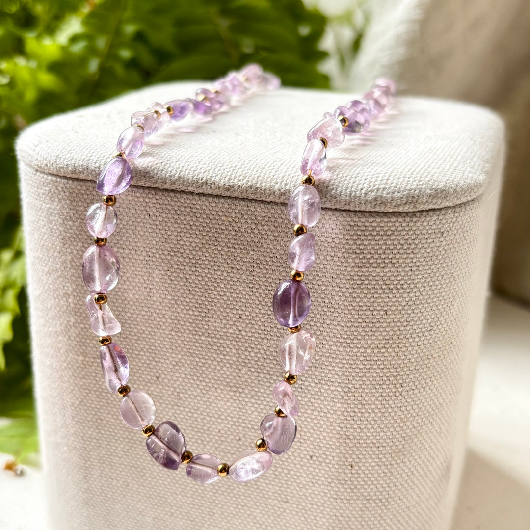 Handmade Amethyst Bead Necklace – 16–18 Inches