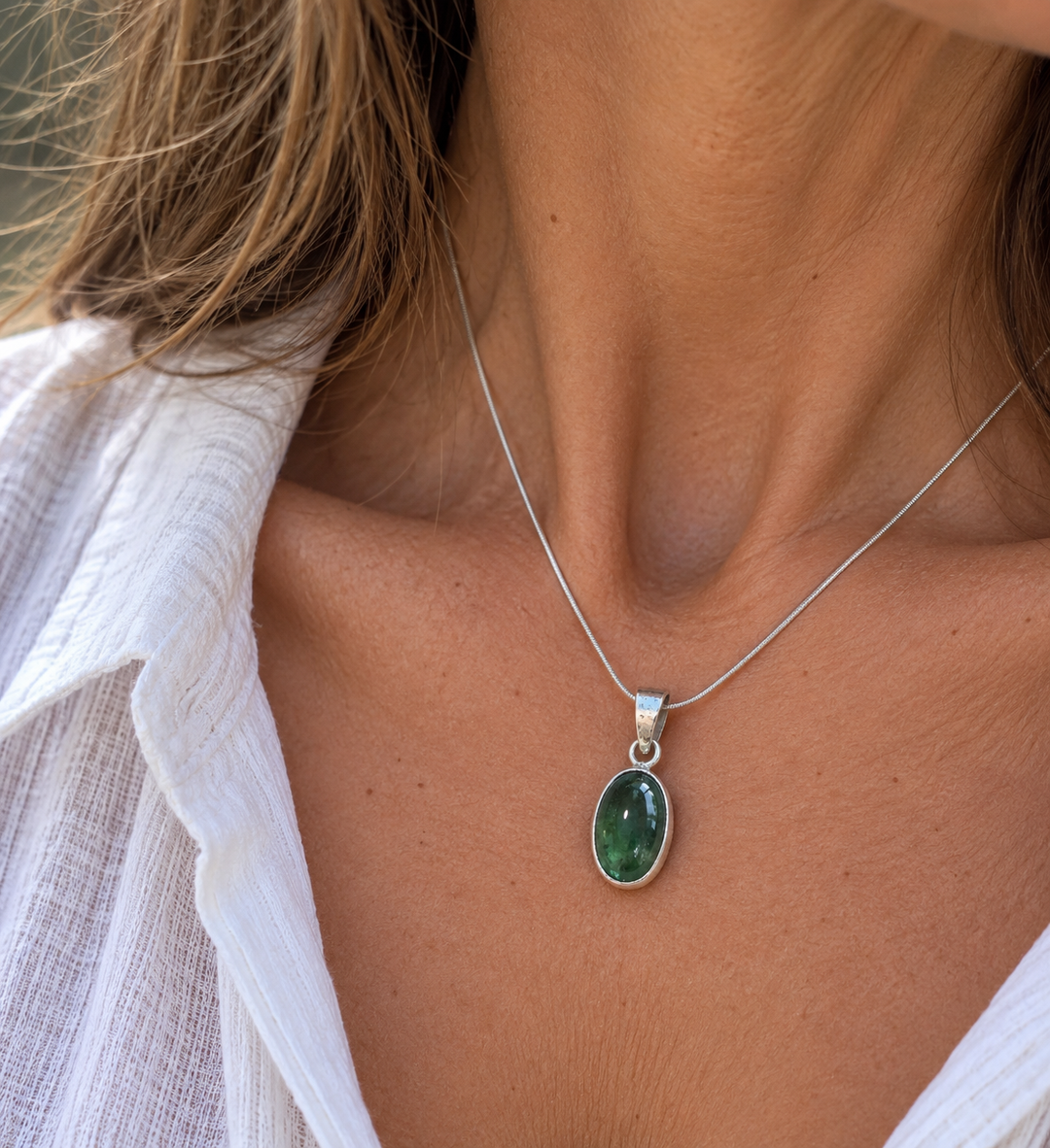 Handmade Sterling Silver Green Tourmaline Pendant