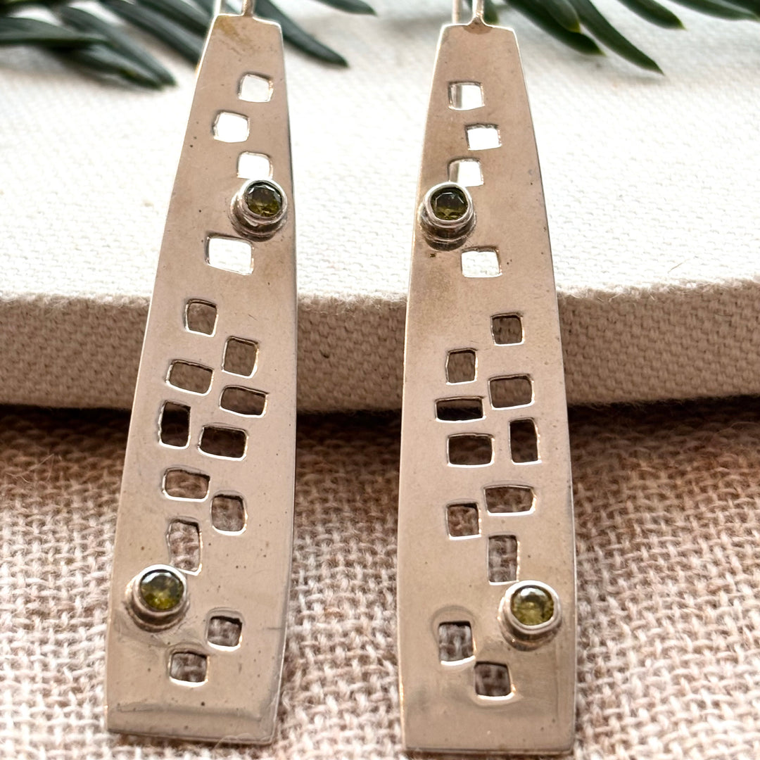 Sterling Silver Peridot Window Drop Earrings