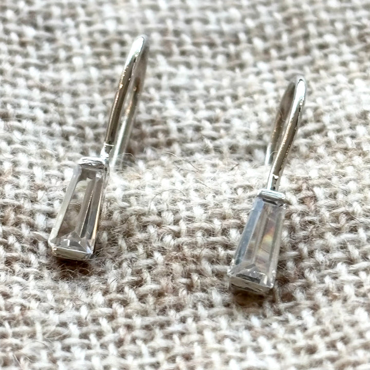 Dainty baguette crystal sterling silver earring
