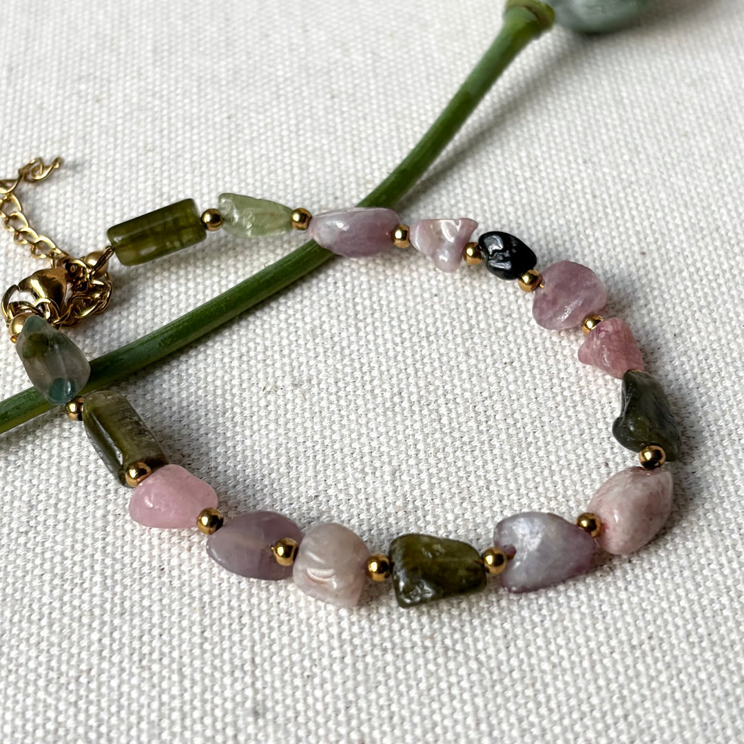 Mixed Tourmaline Bracelet – Gold Plated Stainless Steel