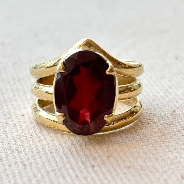 Garnet Ring Panchadhatu Five Metal Ring Size N