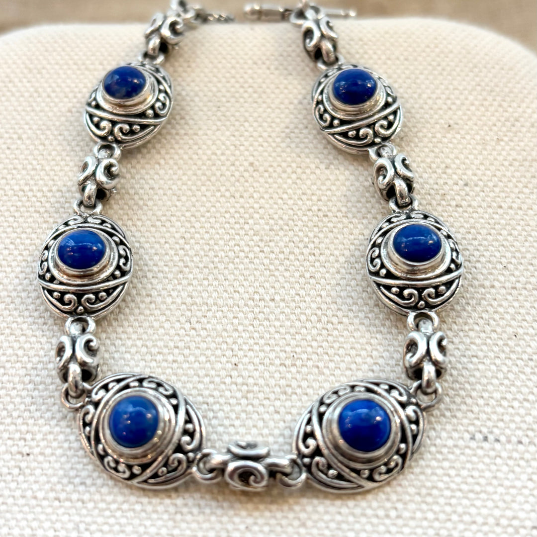 Lapis Lazuli Sterling Silver Scroll Link Bracelet