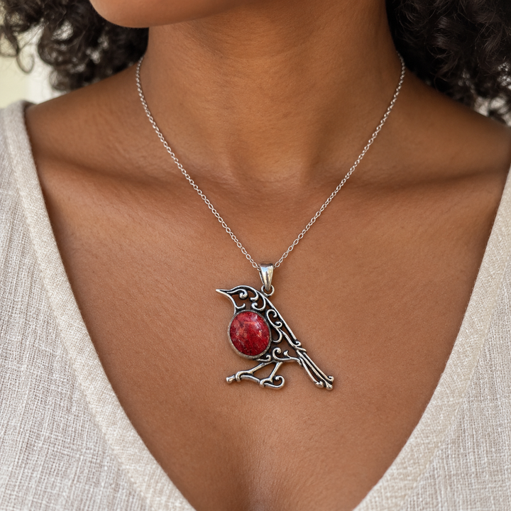 Coral Robin Sterling Silver Necklace