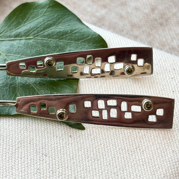 Sterling Silver Peridot Window Drop Earrings
