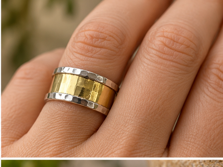 Handmade Sterling Silver and Brass Wide Band Ring