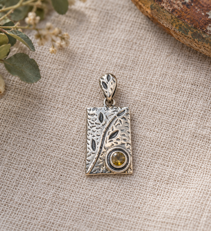 Sterling Silver Leaf Pendant with Citrine