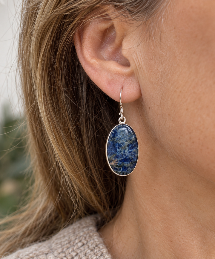 Dappled Sodalite Sterling Silver Oval Drop Earrings