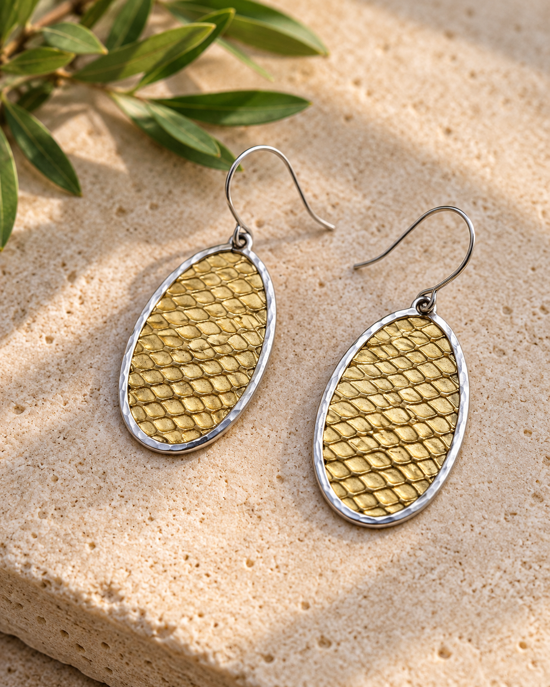 Handmade Sterling Silver & Brass Textured Drop Earrings