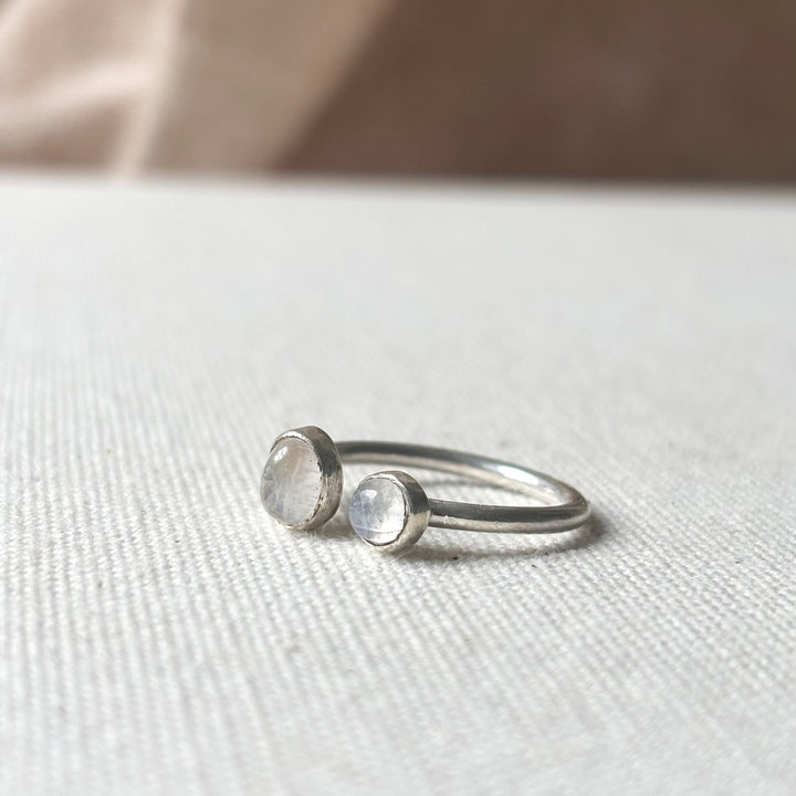 Moonstone Double Stone Sterling Silver Ring – Size M