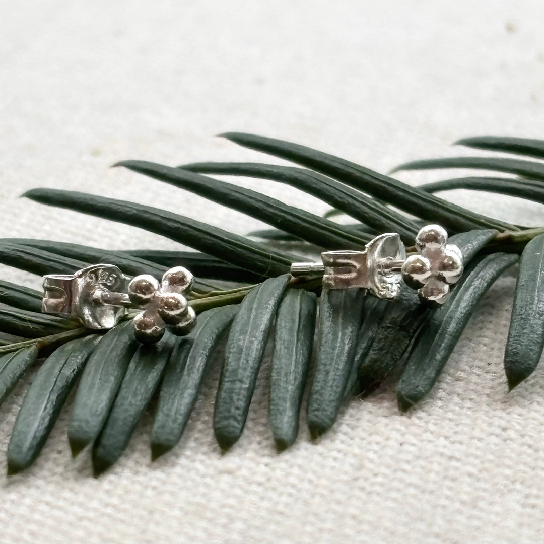 Sterling silver tiny bead cluster stud earrings