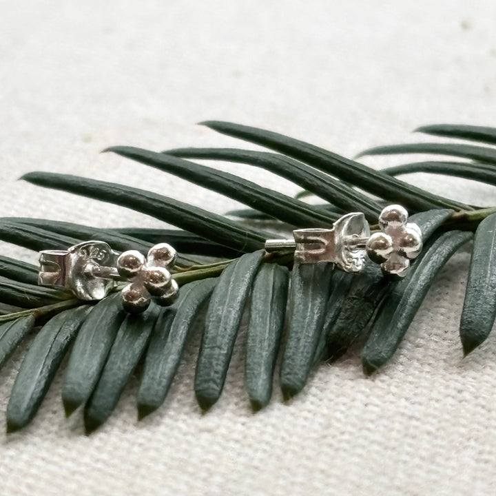 Sterling silver tiny bead cluster stud earrings
