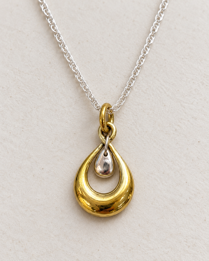 Handmade Brass and Sterling Silver Teardrop Necklace