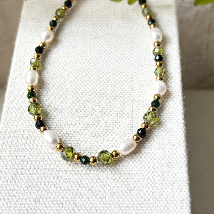 Pearl, Peridot & Black Spinel Anklet