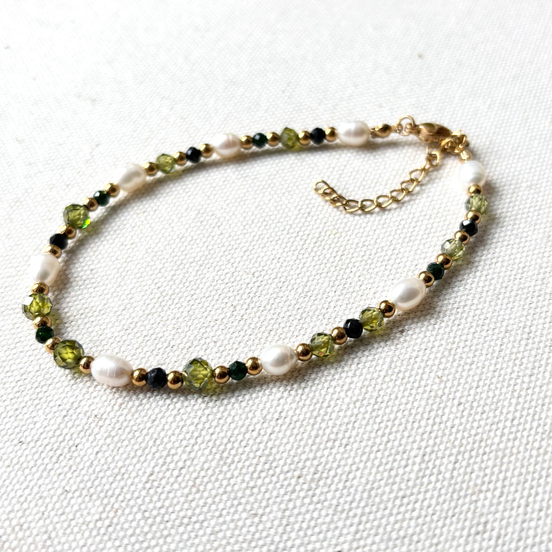 Pearl, Peridot & Black Spinel Anklet