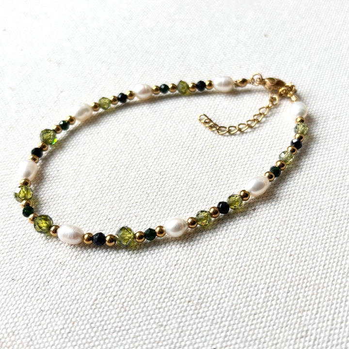 Pearl, Peridot & Black Spinel Anklet