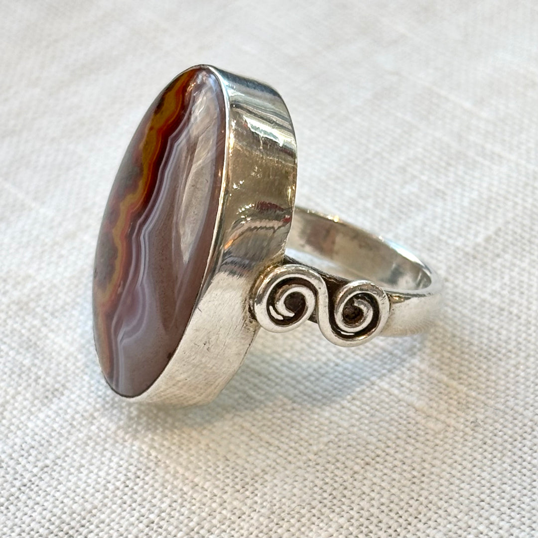 Sunset Banded Agate Silver Ring - Size L.5