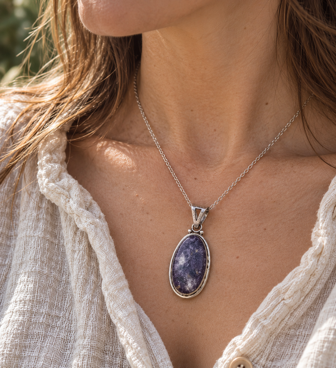 Purple Lepidolite Sterling Silver Pendant