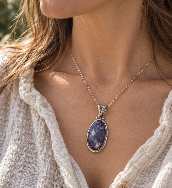 Purple Lepidolite Sterling Silver Pendant